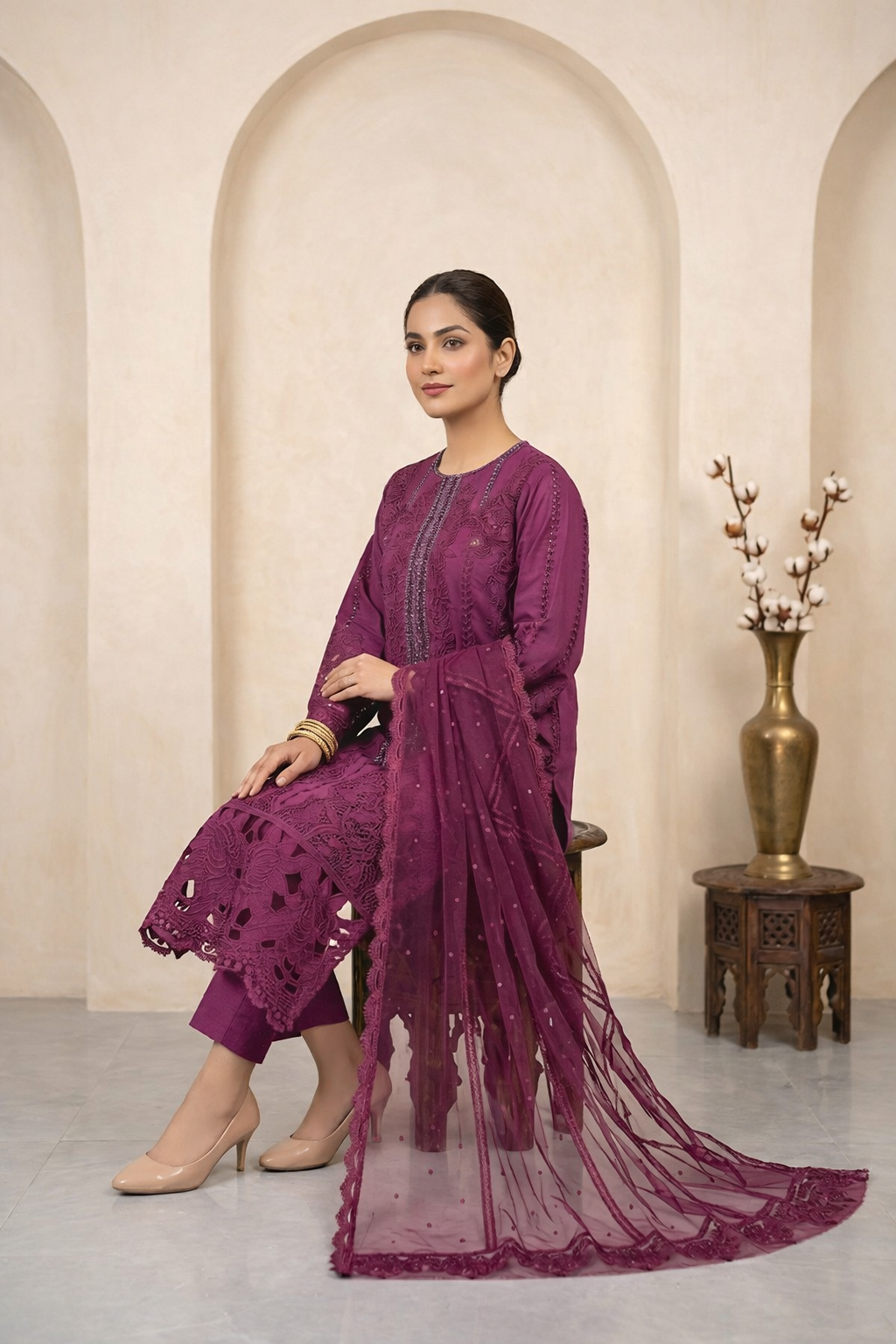 Mulberry Magenta - Luxury Stitched 3PC l ML052