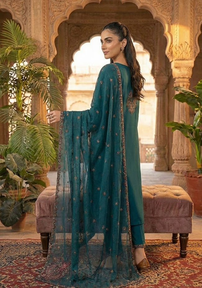 Teal Charm - Khaddar 3PC Stitched l ML011