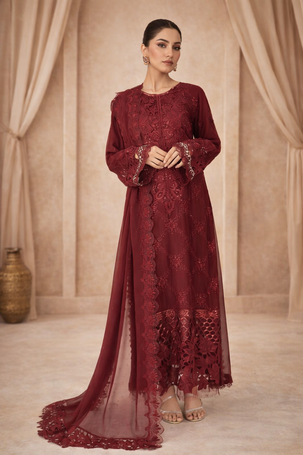 Maroon Royale – Luxury Stitched 3PC | ML022