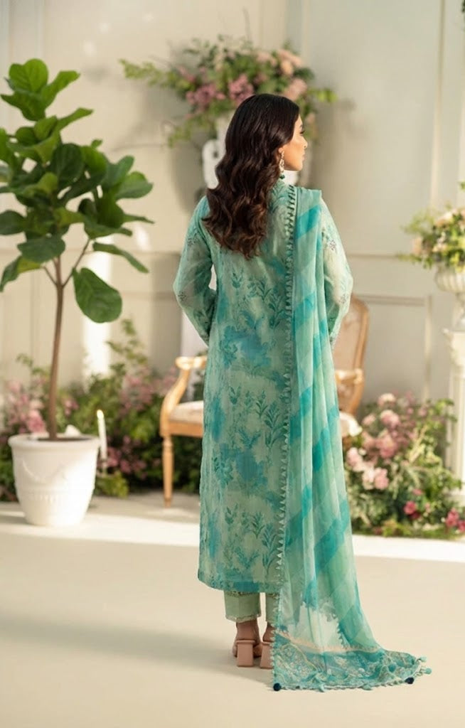 Aqua & Mint Floral – Luxury Lawn 3PC | ML028