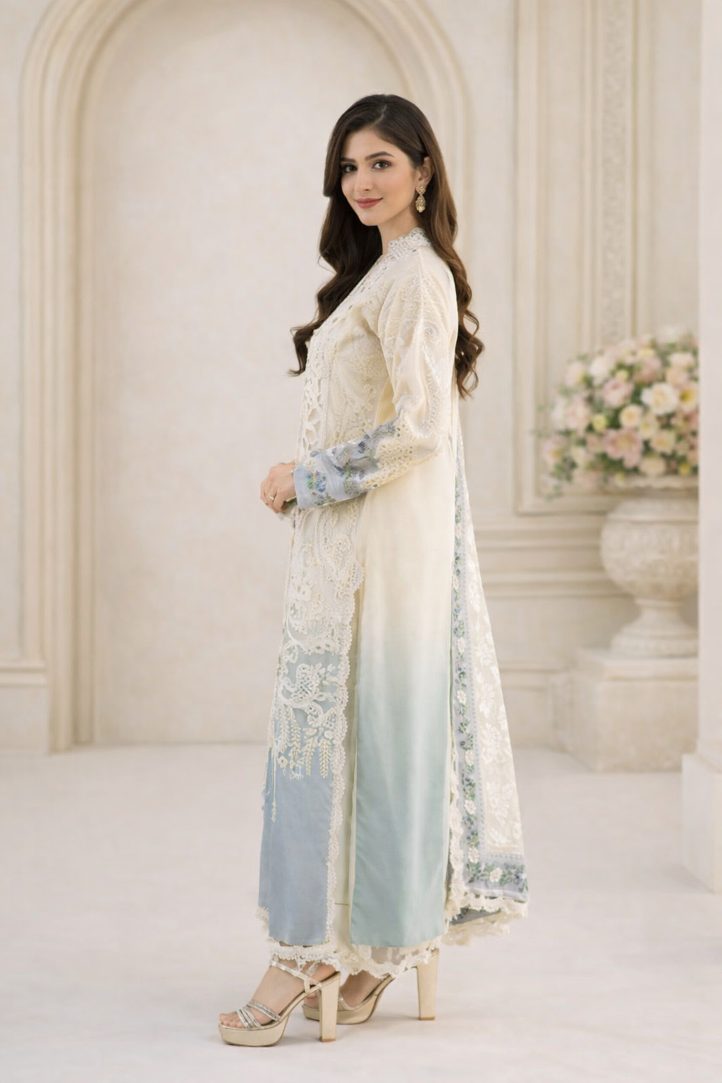 Ivory Celeste Lace – Luxury Stitched Embroidered 3PC l ML030