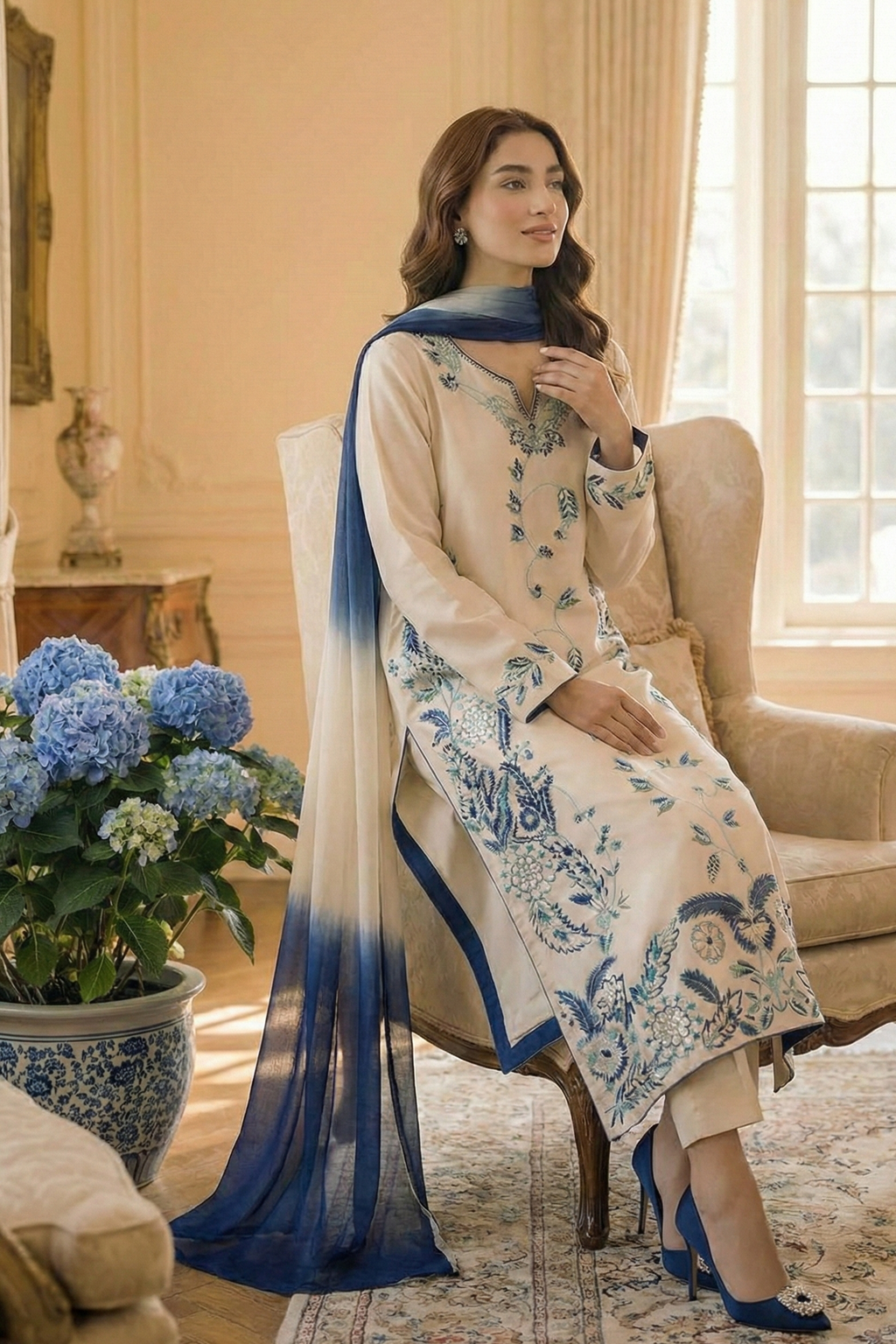 Aqua Petals -  Lawn Stitched 3PC | ML041