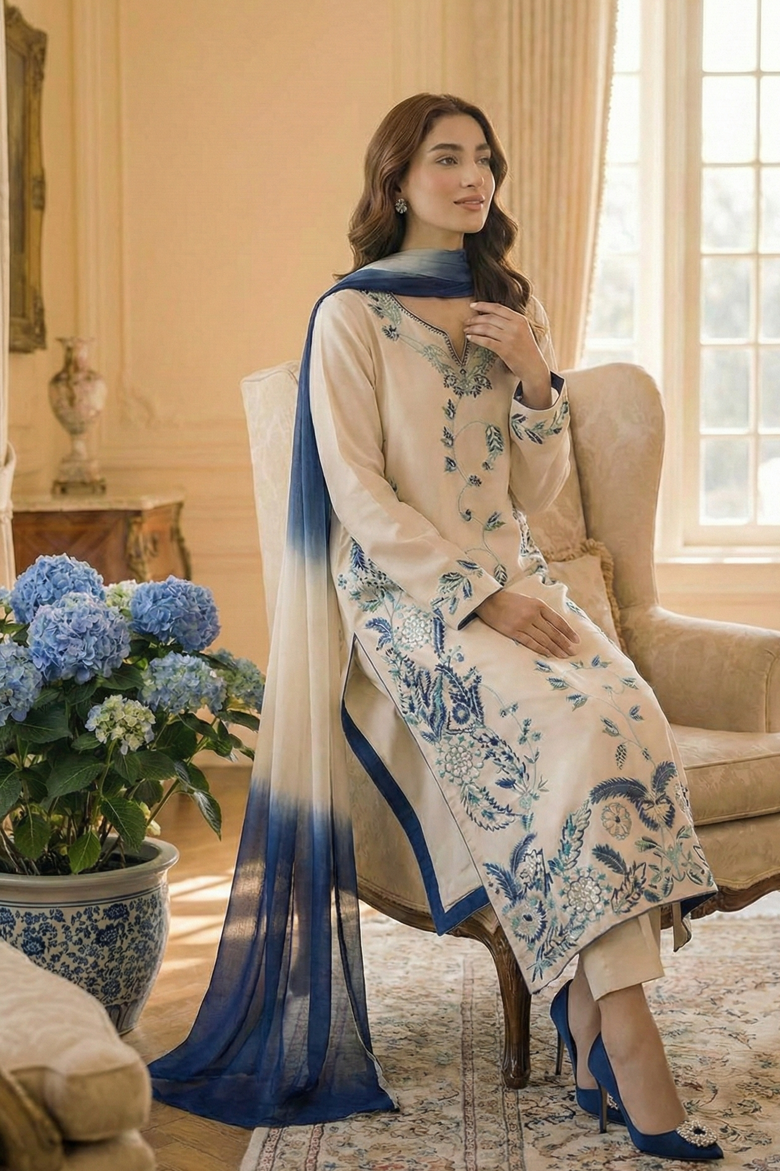Aqua Petals -  Lawn Stitched 3PC | ML041