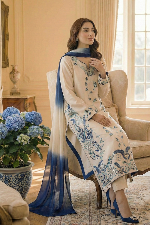Aqua Petals -  Lawn Stitched 3PC | ML041