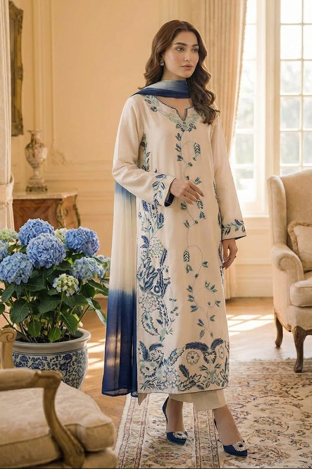 Aqua Petals -  Lawn Stitched 3PC | ML041
