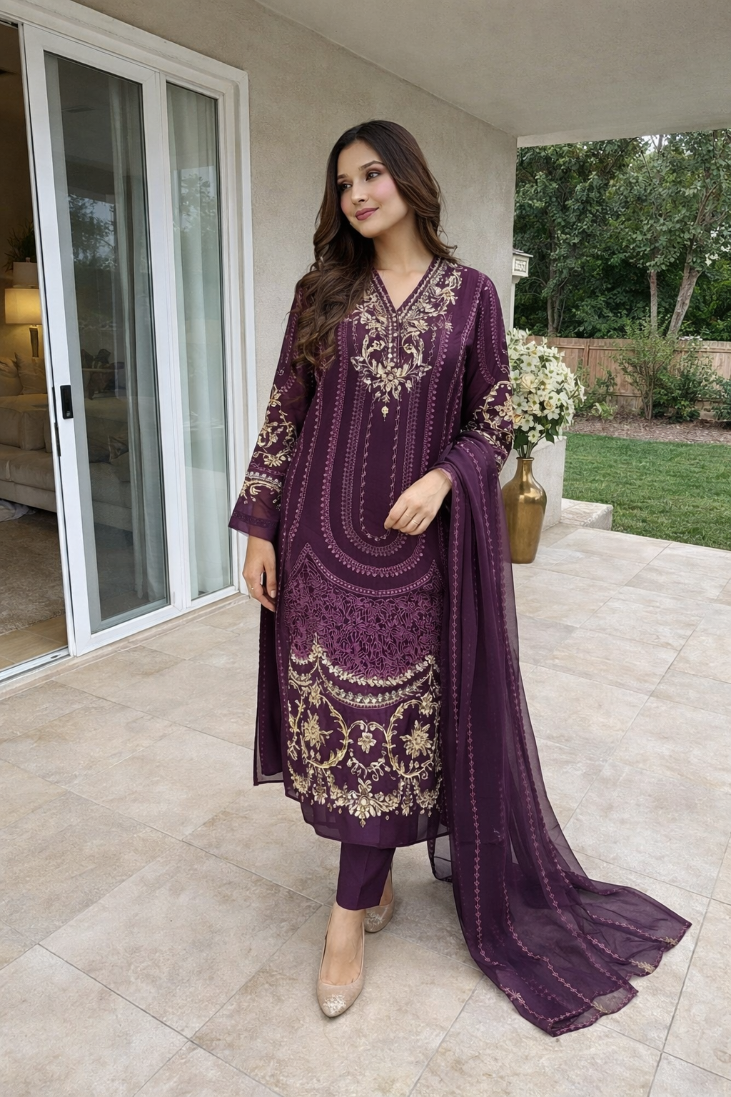 Zarif Plum - Luxury Stitched 3PC l ML042
