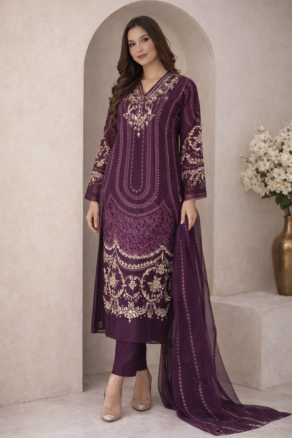Zarif Plum - Luxury Stitched 3PC l ML042
